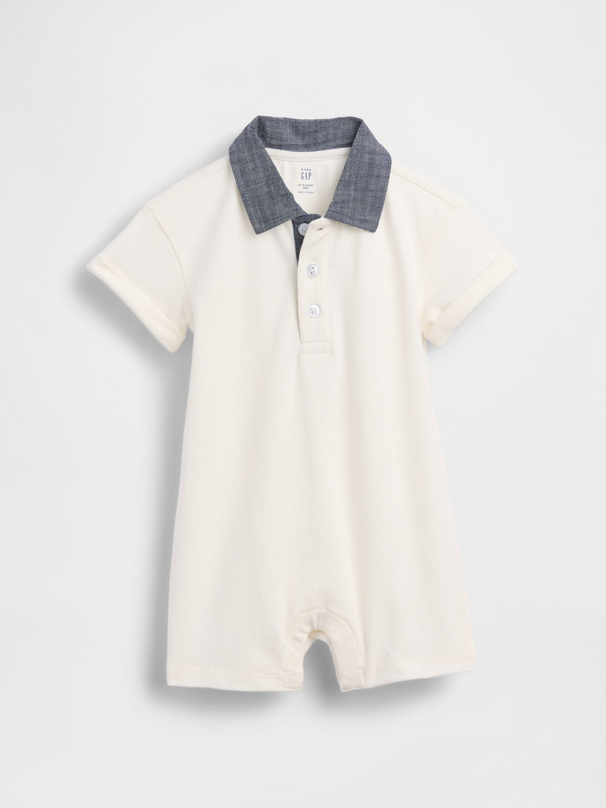 Beyaz Baby Pique Polo Şort Tulum
