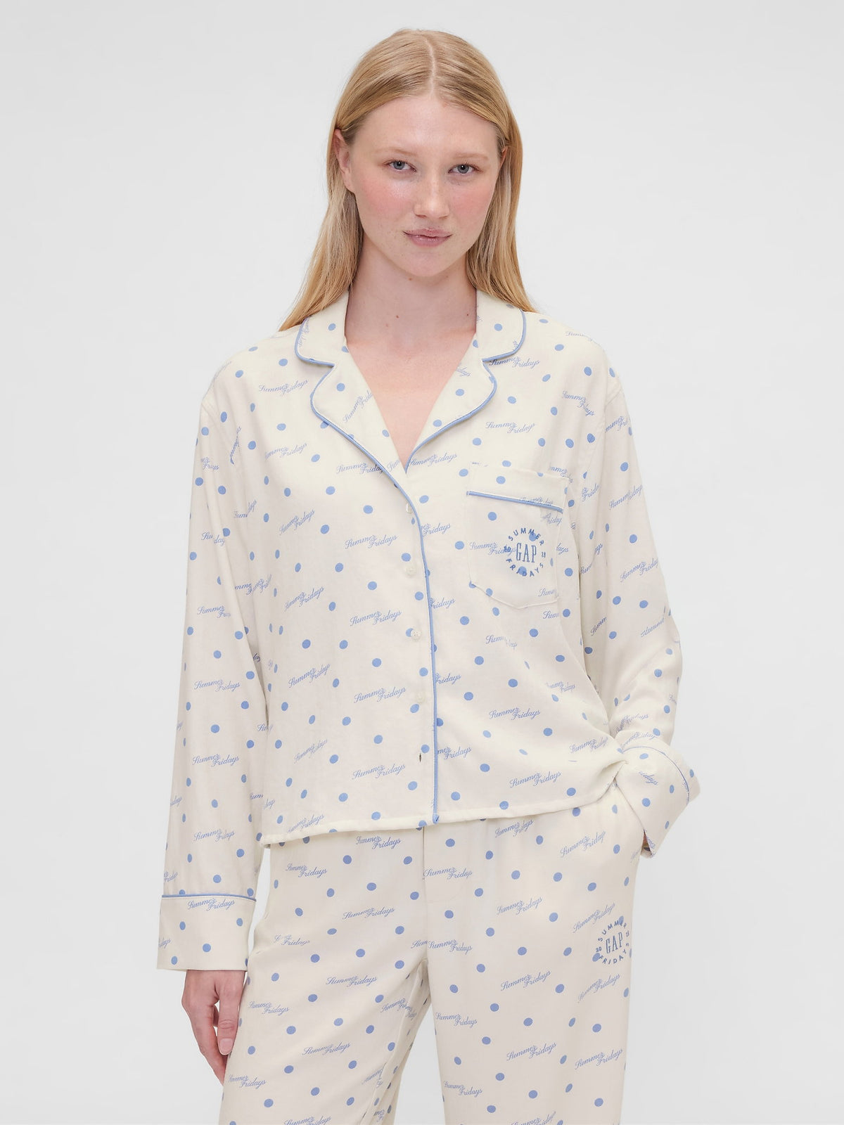 Kırık Beyaz Gap × Summer Fridays Relaxed Flannel Dotted Pijama Üstü