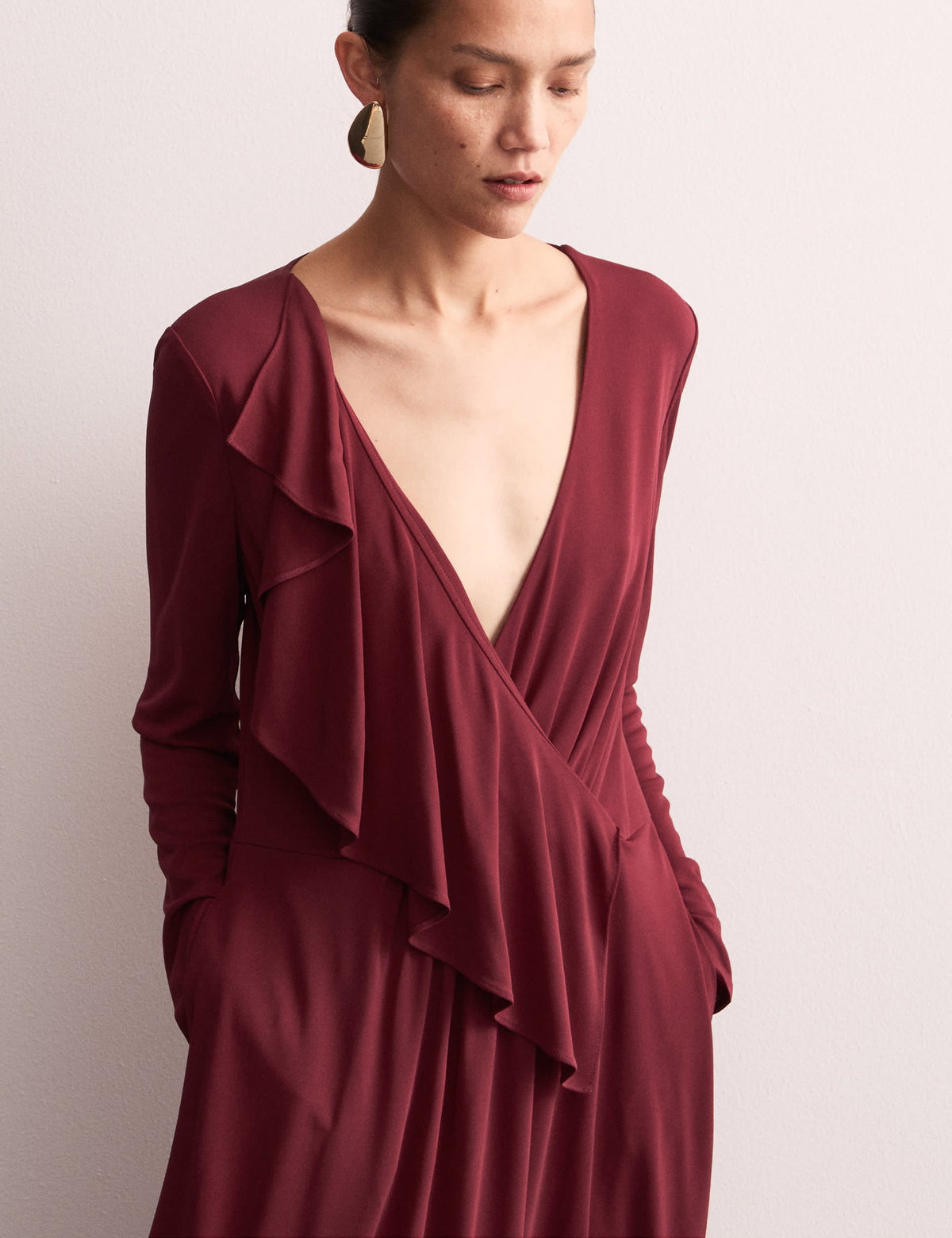 Jaeger Regular Fit V Yaka Midi Elbise