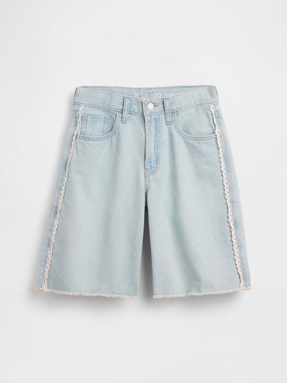 Açık Mavi Low Rise Longline Denim Şort
