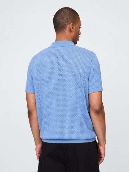 Mavi Kroşe Örgü Polo Yaka T-shirt