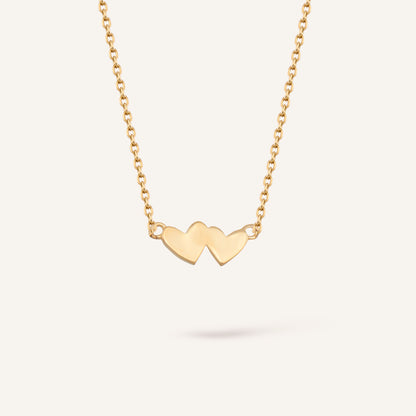 Double Heart Birleşik Kalp Figürlü Altın Kolye