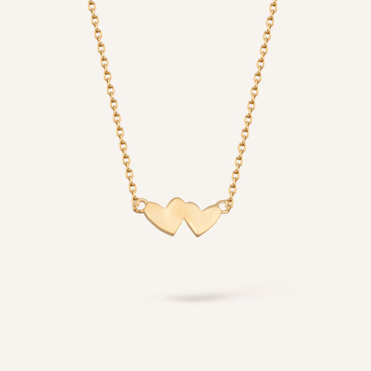 Double Heart Birleşik Kalp Figürlü Altın Kolye