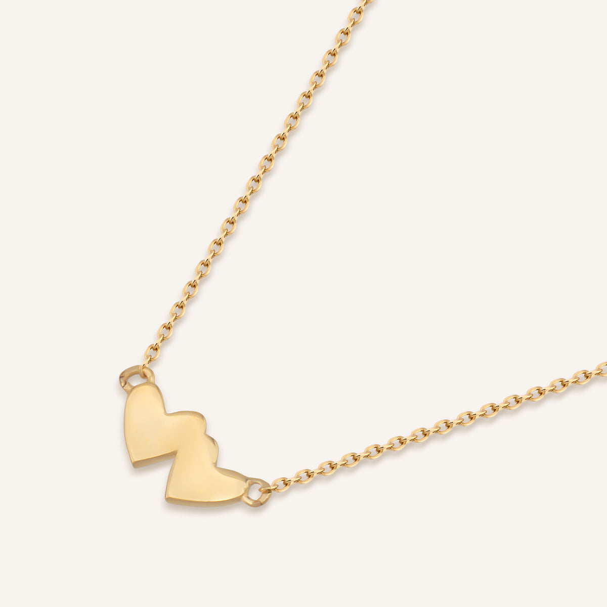 Double Heart Birleşik Kalp Figürlü Altın Kolye