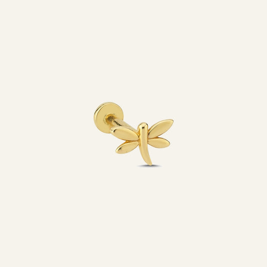 Dragonfly Yusufçuk Figürlü Taşsız Altın Kulak Piercing
