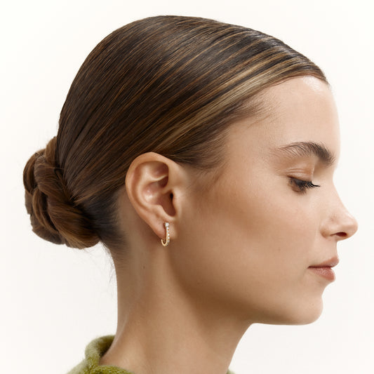 Drop Sıralı Çok Taşlı Pimli Altın Küpe