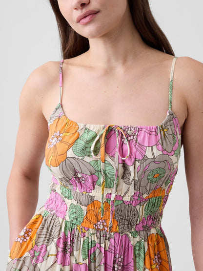 Çok Renkli Smocked Tie-front Midi Elbise
