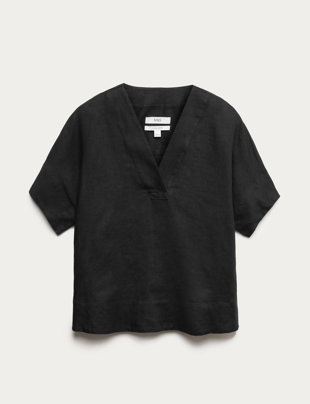 %100 Keten V Yaka Popover Bluz