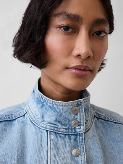 Açık Mavi Oversized Denim Bomber Ceket