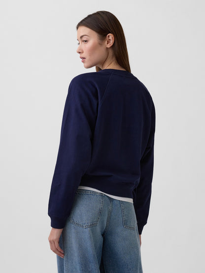 Siyah Fransız Havlu Kumaş Raglan Logo Sweatshirt