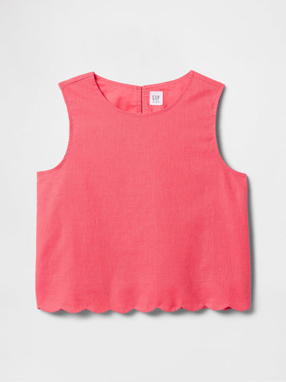 Pembe Keten Karışımlı Fırfırlı Bluz