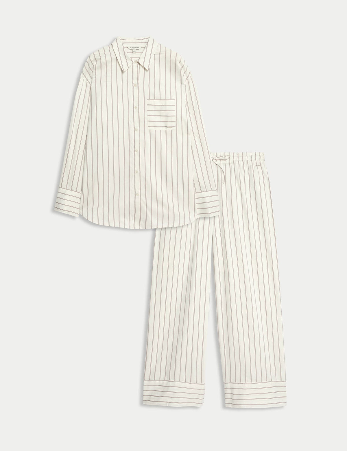 %100 Pamuk Saten Çizgili Pijama Takımı