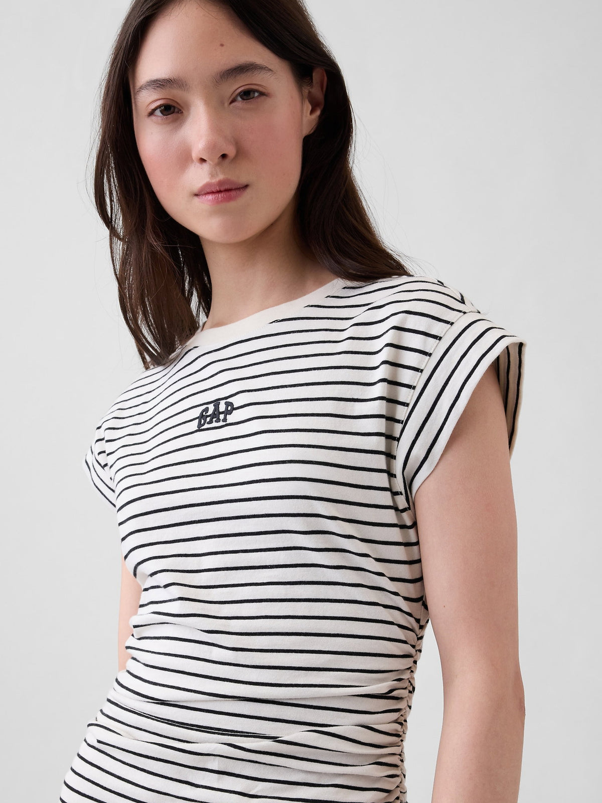 Beyaz Gap Mini Logo Ruched T-shirt Elbise