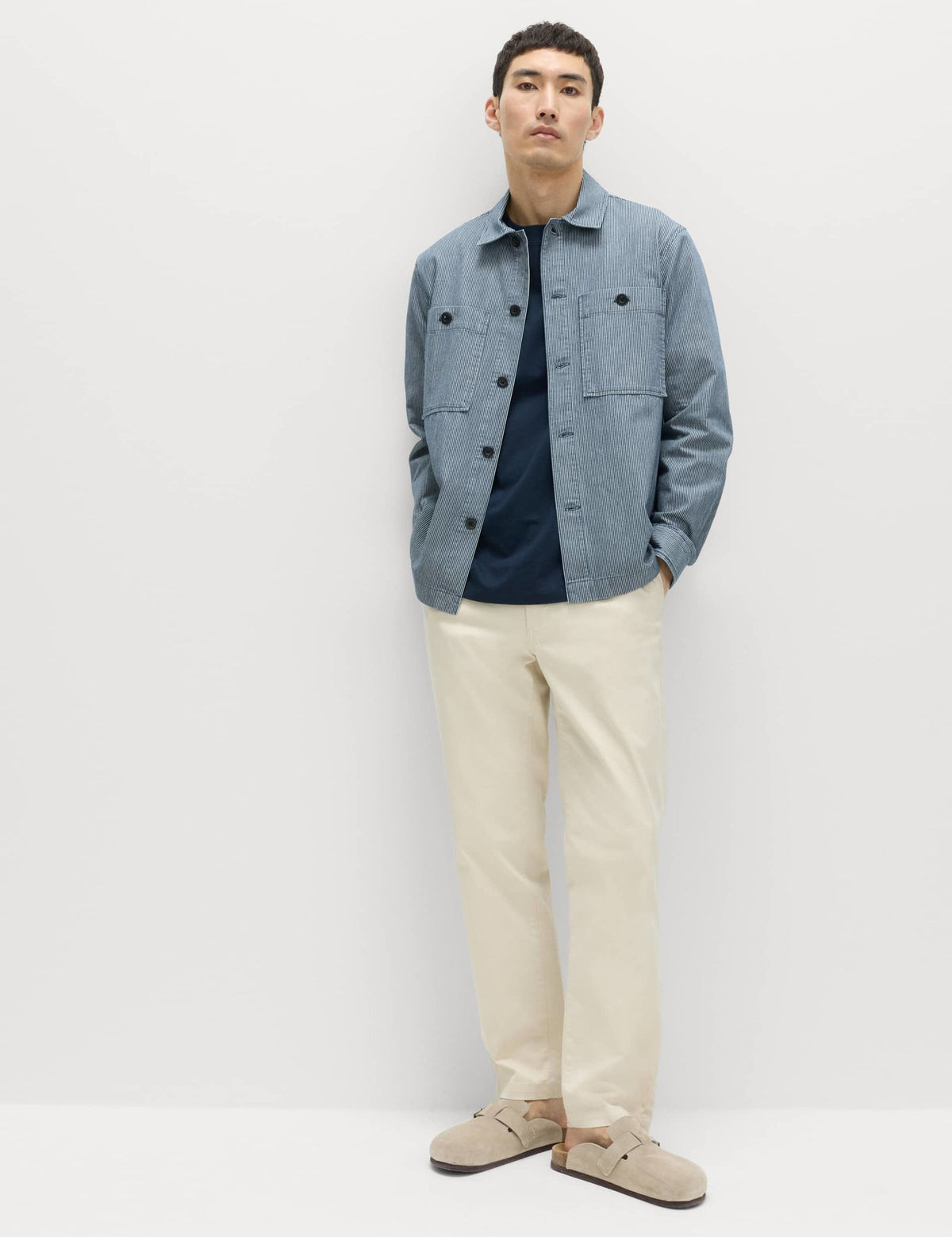 Pamuklu Çizgili Denim Gömlek Ceket