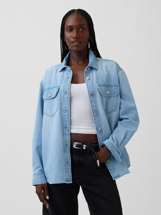Açık Mavi Denim Western Gömlek Ceket