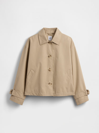 Bej Oversized Crop Trençkot Ceket