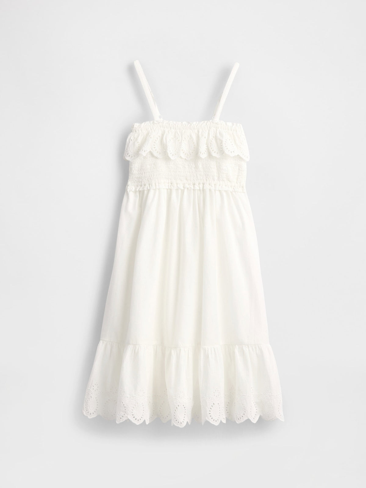 Beyaz Kids Smocked Ruffle Midi Elbise