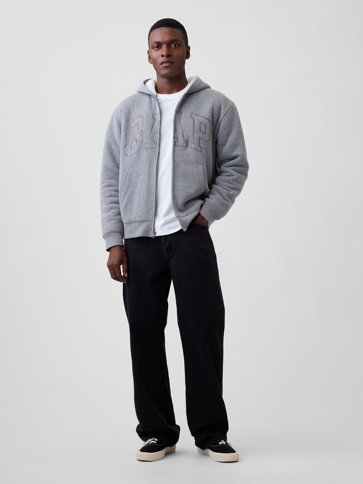 Gri Relaxed Gap Logo Sherpa Astarlı Fermuarlı Sweatshirt