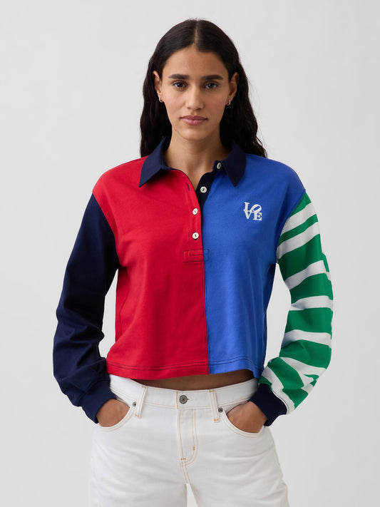 Çok Renkli Robert Indiana Love Crop Rugby T-shirt