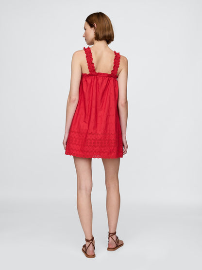 Kırmızı Gap × Dôen Eyelet Shift Mini Elbise