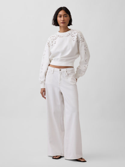 Beyaz Vintagesoft Oversized Eyelet Crop Sweatshirt