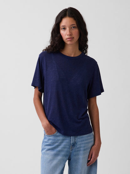 Lacivert Keten Karışımlı Relaxed T-shirt