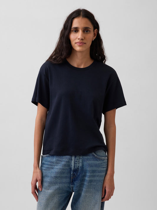 Lacivert Supima® Pamuk Relaxed T-shirt