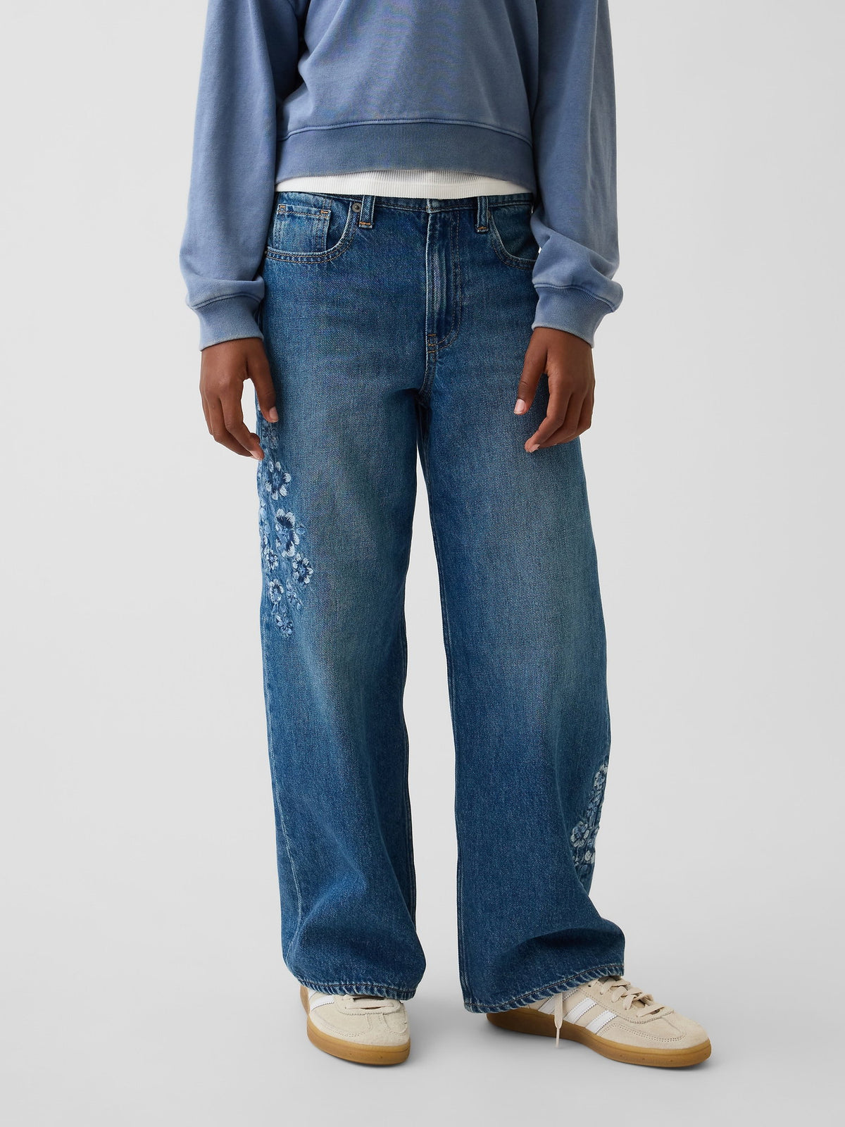 Mavi Low Rise Stride Çiçek Işlemeli Wide-leg Jean Pantolon