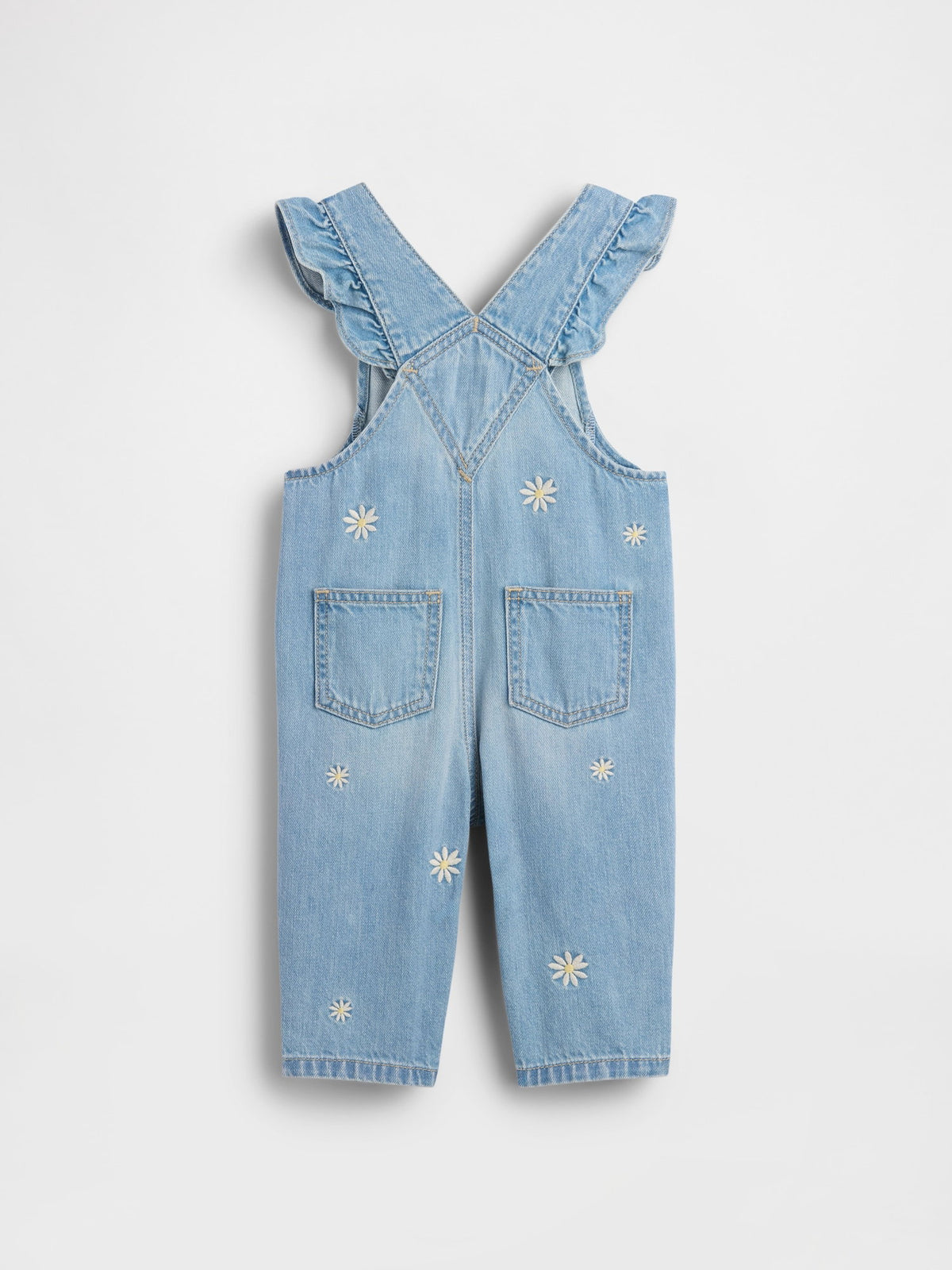 Açık Mavi Çiçek Işlemeli Denim Tulum