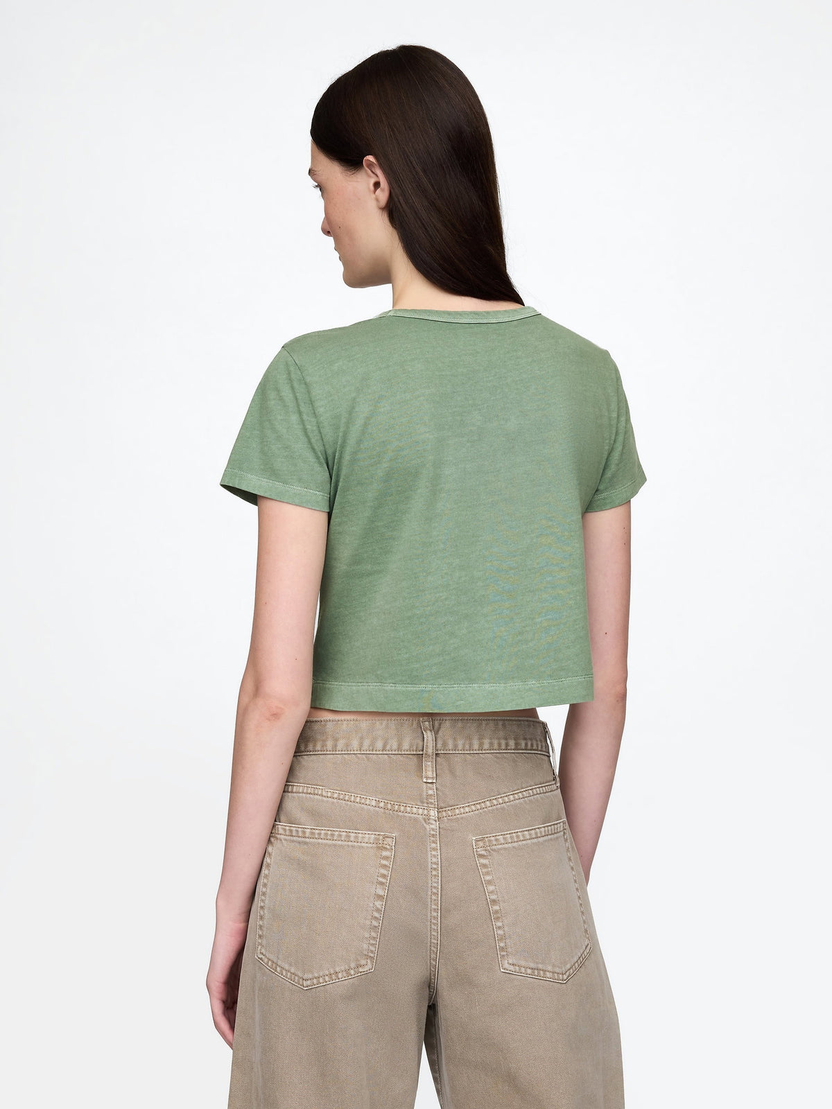 Yeşil %100 Organik Pamuk Vintagesoft Crop T-shirt