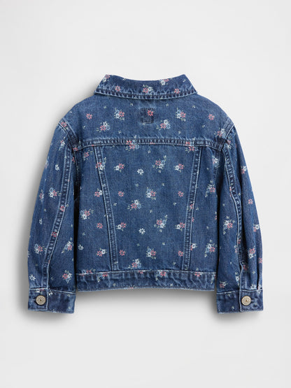 Mavi Çiçek Desenli Denim Ceket