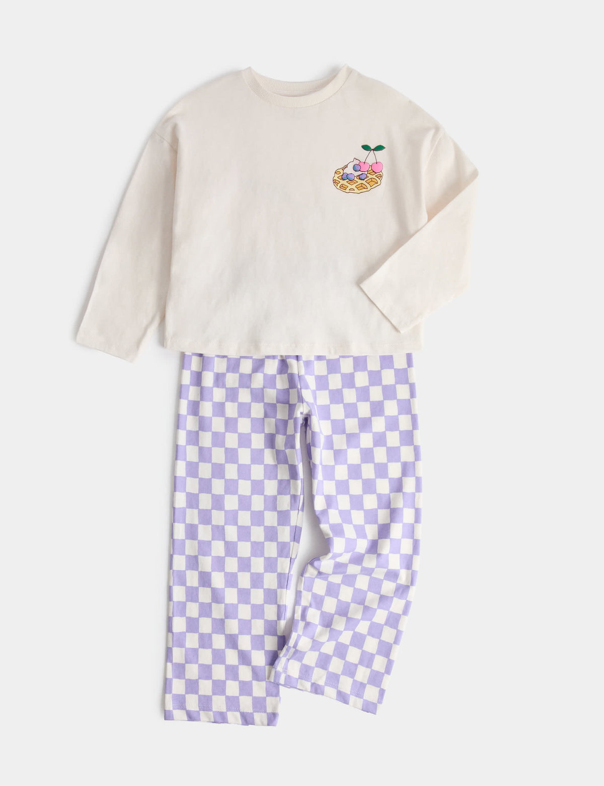 Saf Pamuklu Waffle Desenli Çocuk Pijama Takımı