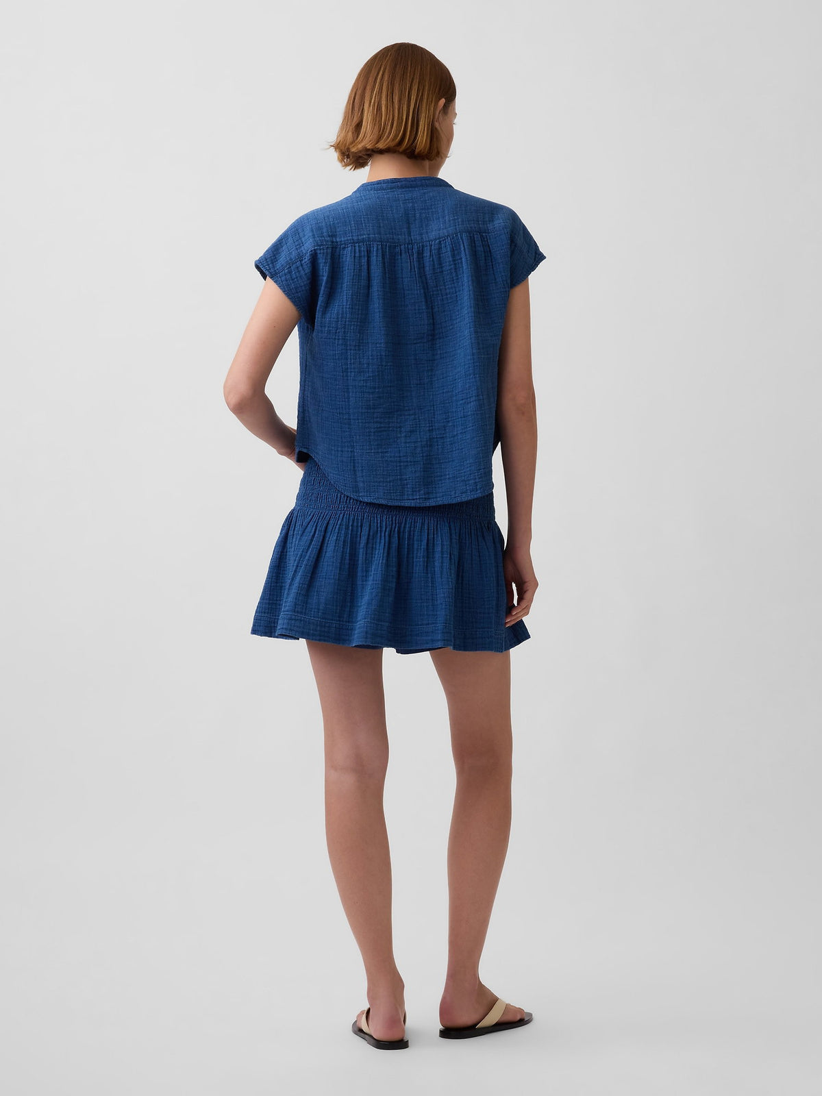 Mavi Pamuk Gauze Denim Smocked Waist Mini Şort