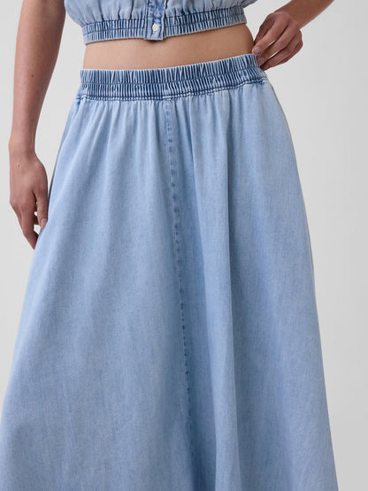 Açık Mavi Denim Midi Handkerchief Etek