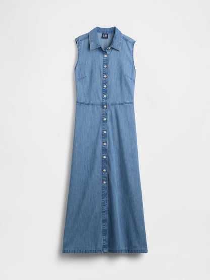 Mavi Ultrasoft Denim Maxi Gömlek Elbise