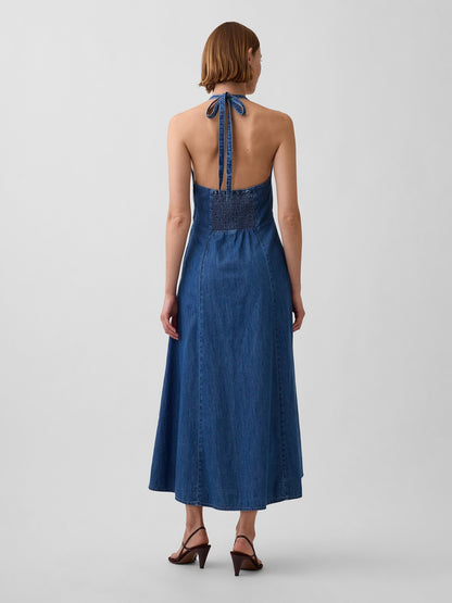 Mavi Denim Seamed Halter Maxi Elbise