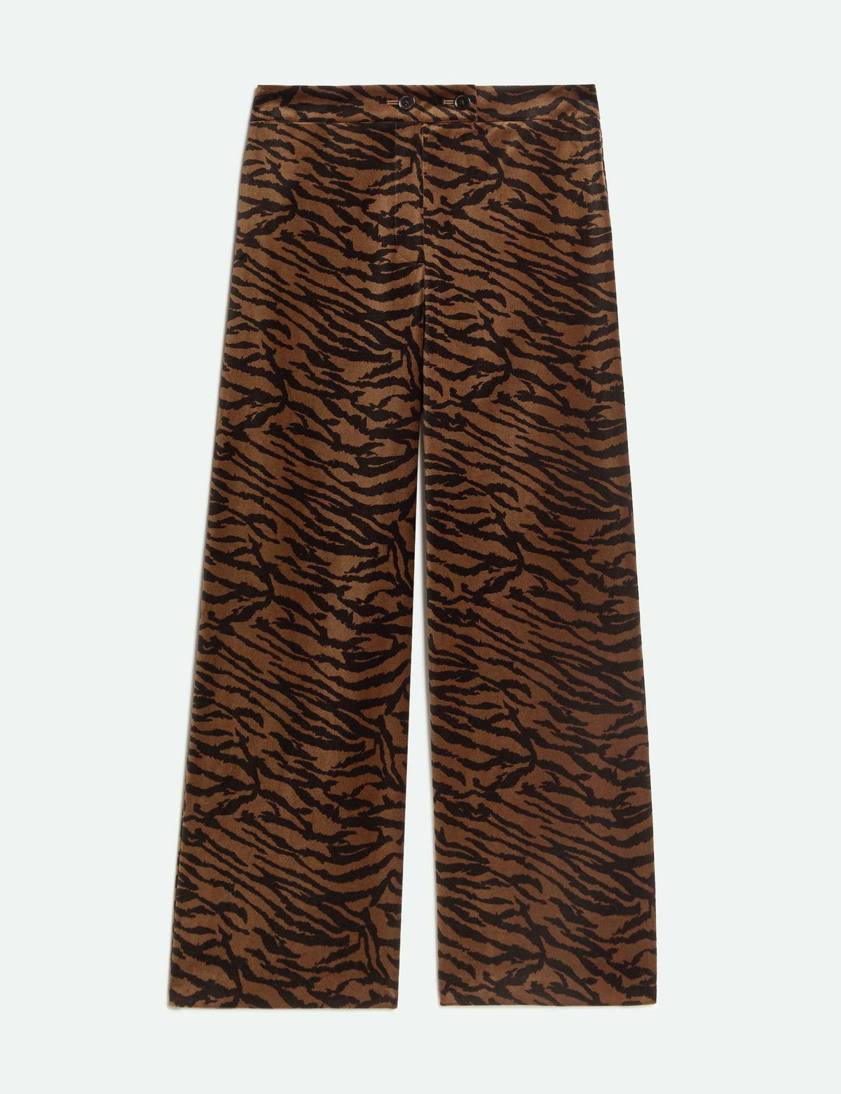 Kadife Leopar Desenli Wide Leg Pantolon