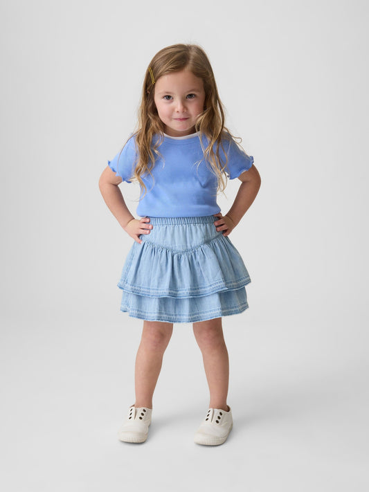 Açık Mavi Denim Ruffle Şort Etek