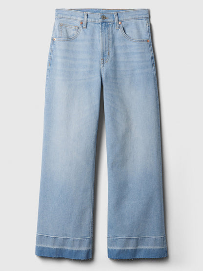 Açık Mavi High Rise Wide-leg Crop Jean Pantolon
