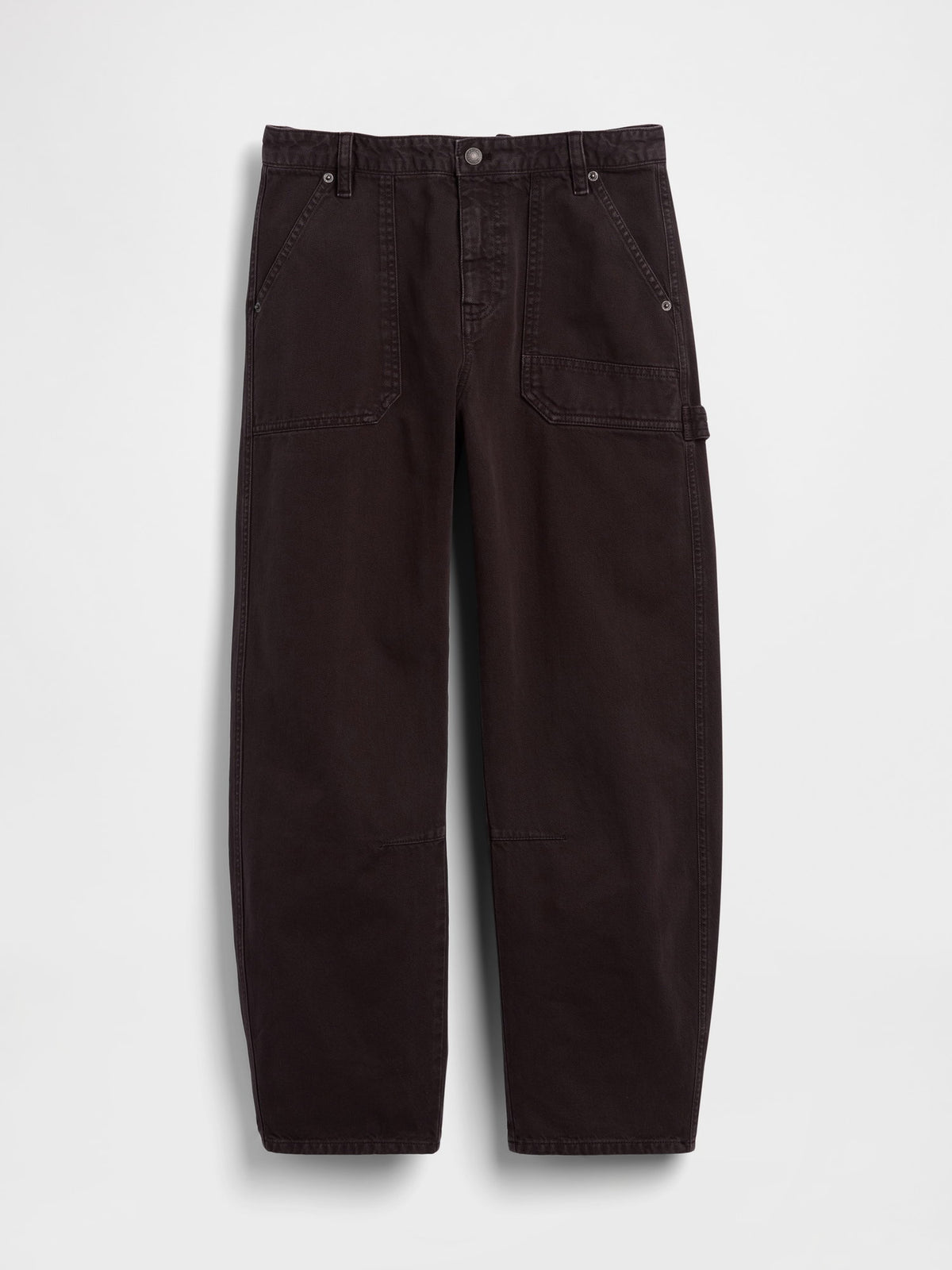 Kahverengi Mid Rise Barrel Utility Ankle Pantolon