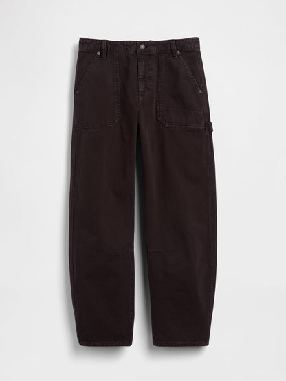 Kahverengi Mid Rise Barrel Utility Ankle Pantolon