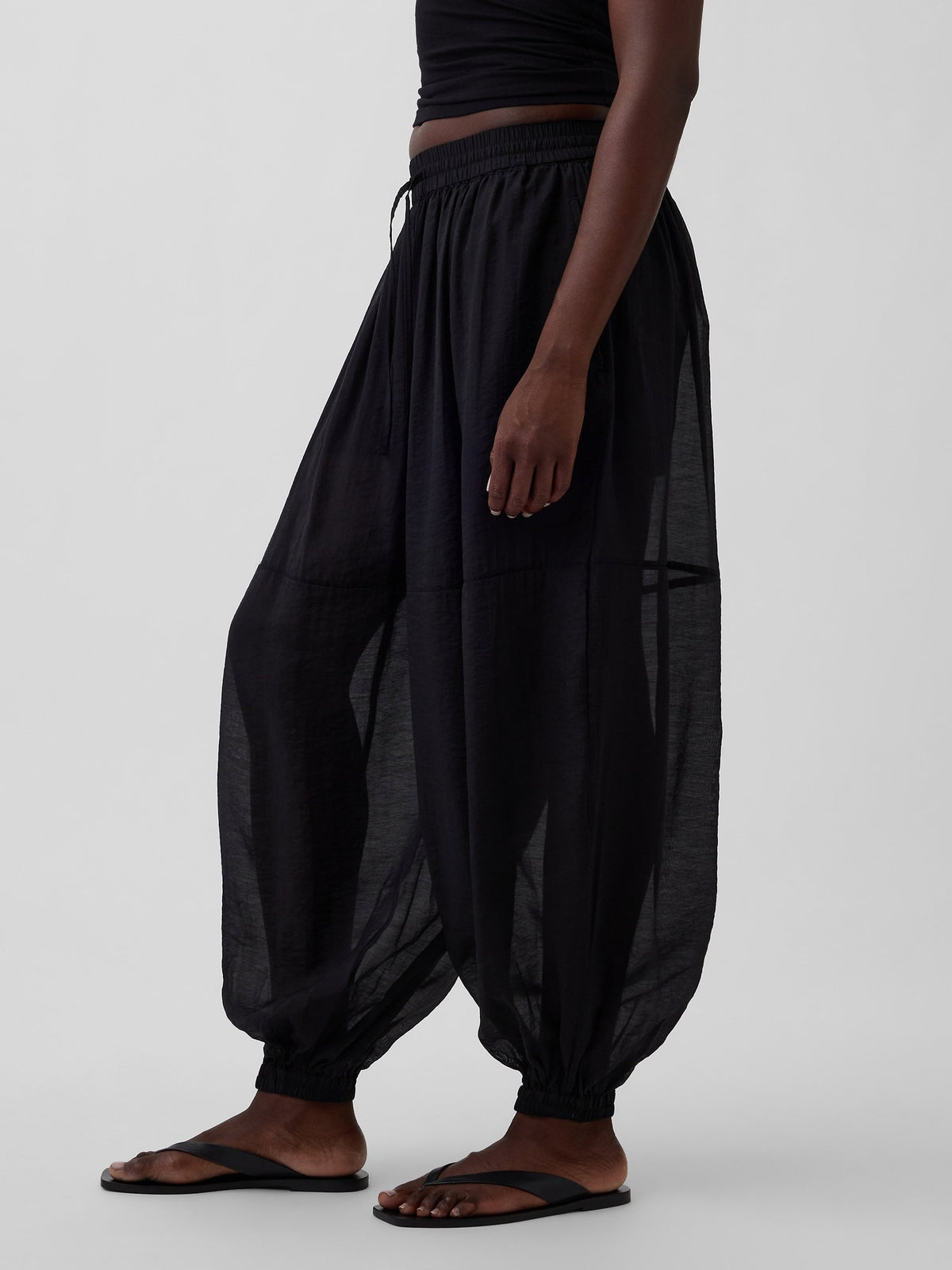 Siyah Sheer Paraşüt Pantolon