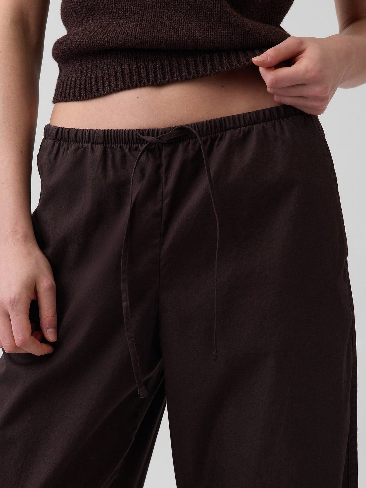 Kahverengi Poplin Easy Barrel Pantolon