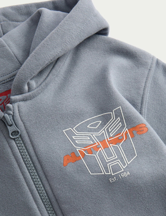 Pamuk Karışımlı Transformers Fermuarlı Kapüşonlu Sweatshirt (2-8 yaş)