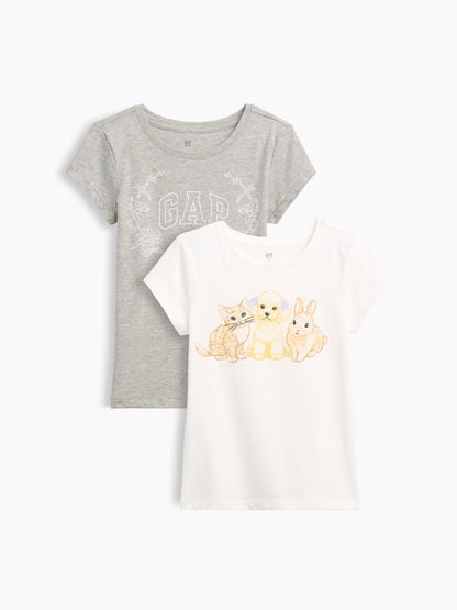 Açık Gri Grafik Baskılı T-shirt (2’li)