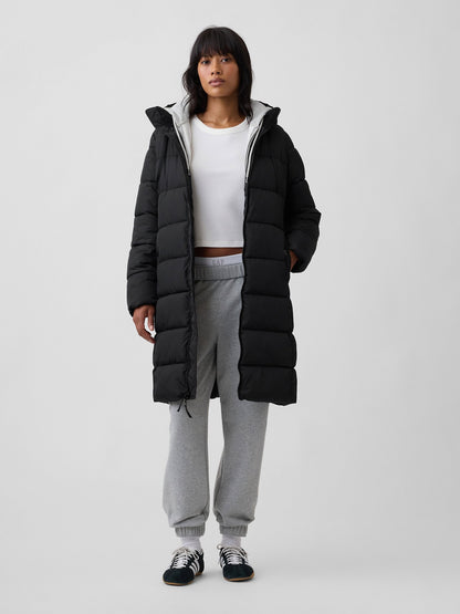 Siyah Relaxed Midi Puffer Şişme Mont