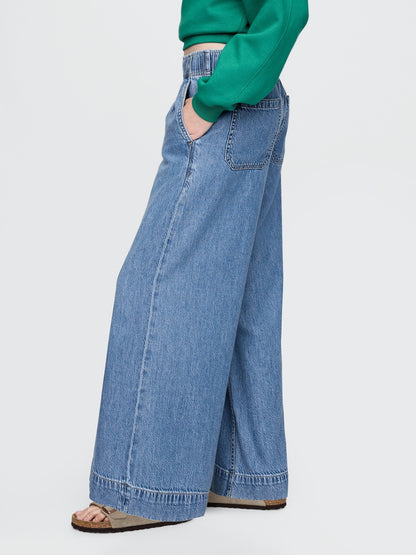 Mavi Mid Rise Ultrasoft Pileli Baggy Jean Pantolon