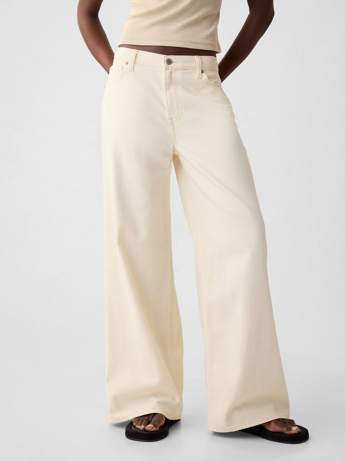 Kırık Beyaz Mid Rise Ultrasoft Baggy Jean Pantolon