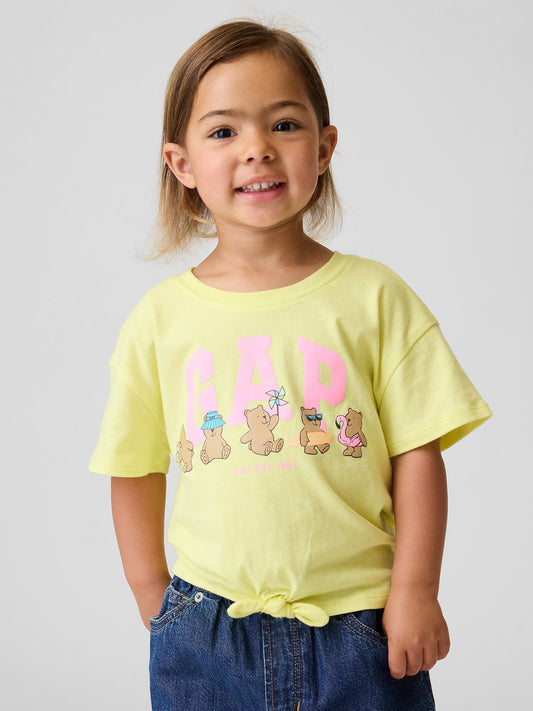 Sarı Knot-tie Grafik Baskılı T-shirt