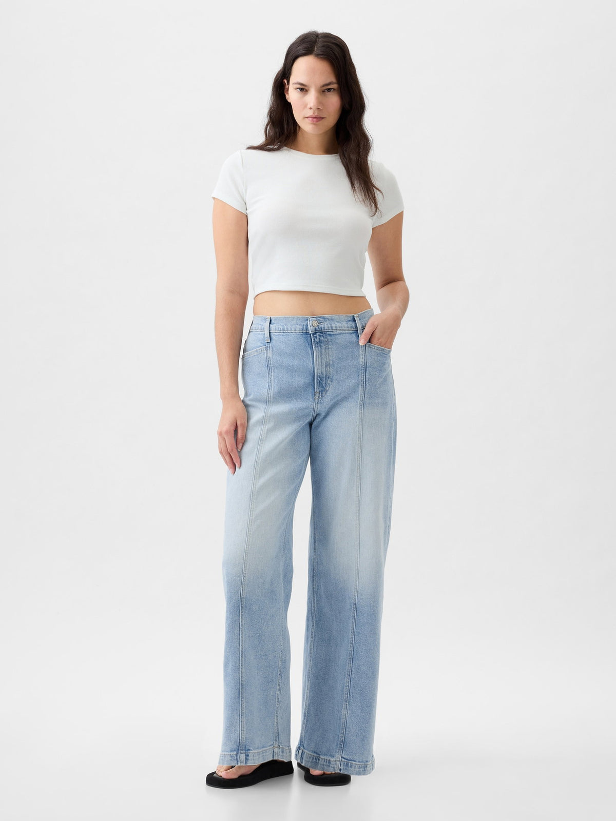 Açık Mavi High Rise Stride Wide-leg Jean Pantolon